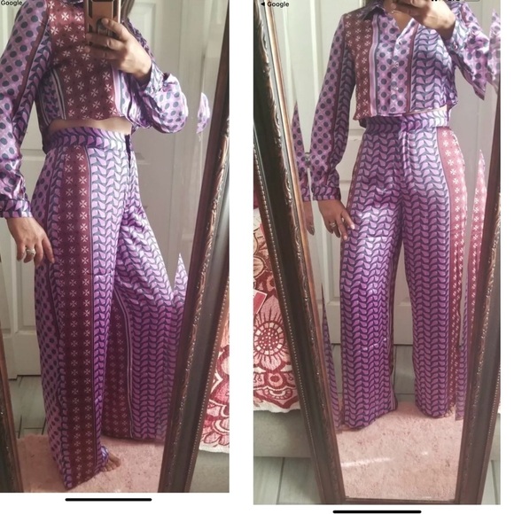 House of Harlow purple burgundy satin effect geometric printed pyjama pants NWT - Picture 3 of 15